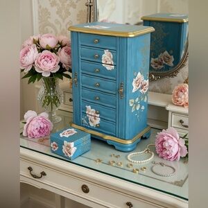 Upcycled Vintage Wooden Jewelry Armoire – Turquoise & Soft Pink Floral  Beauty